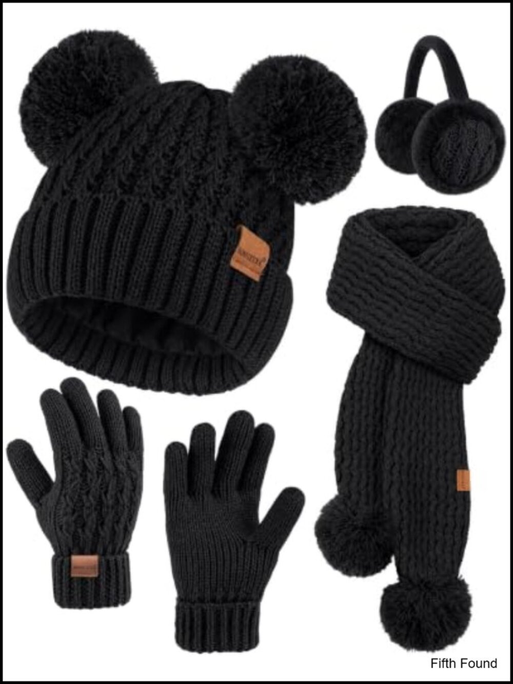 Kids Winter Hat Gloves Scarf Earmuffs 4Pc Set Acrylic Polyester